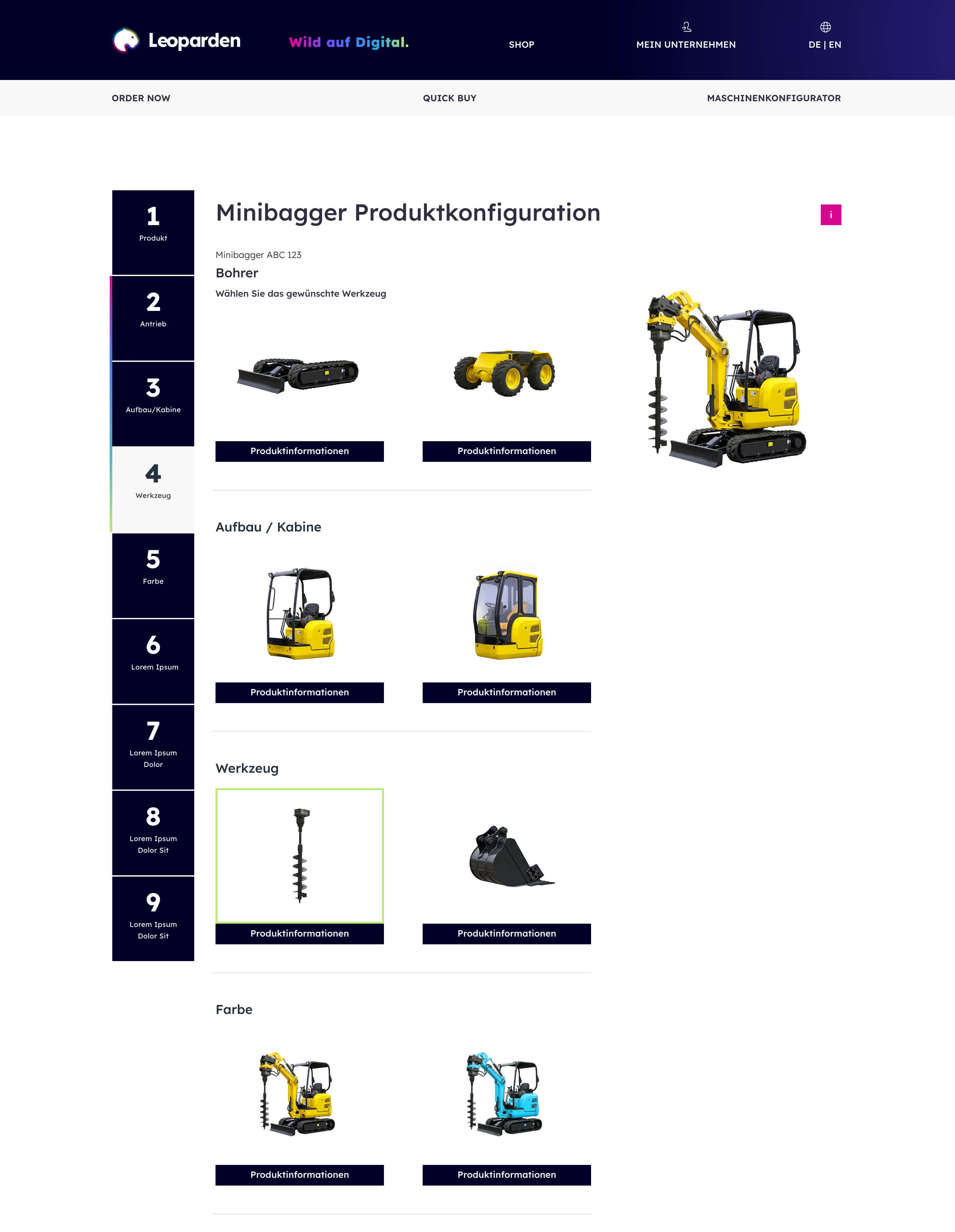 Vorschau eines mehrstufigen Konfigurators im Frontend