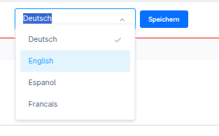 Top-Bar mit Speichern-Button und Sprach-Dropdown