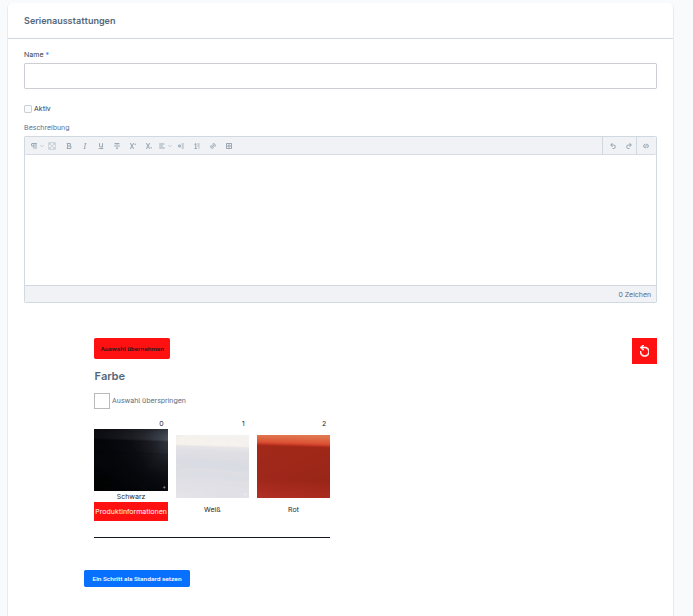 Standards-Editor mit eingebettetem Live-Konfigurator