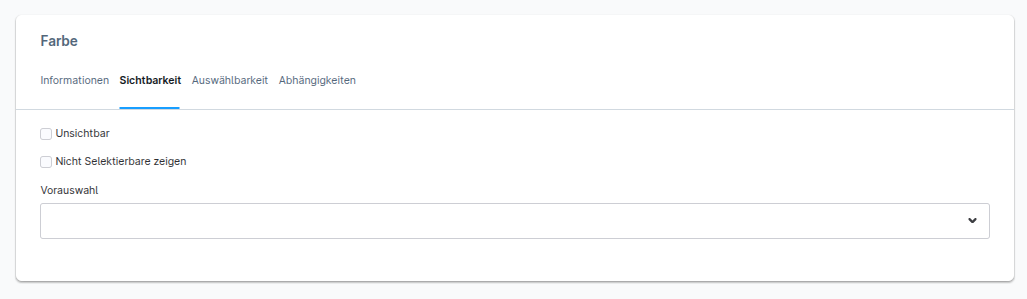Auswahl-Tab eines Produkt-Schrittes