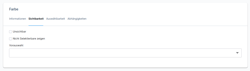 Auswahl-Tab eines Custom-Schrittes